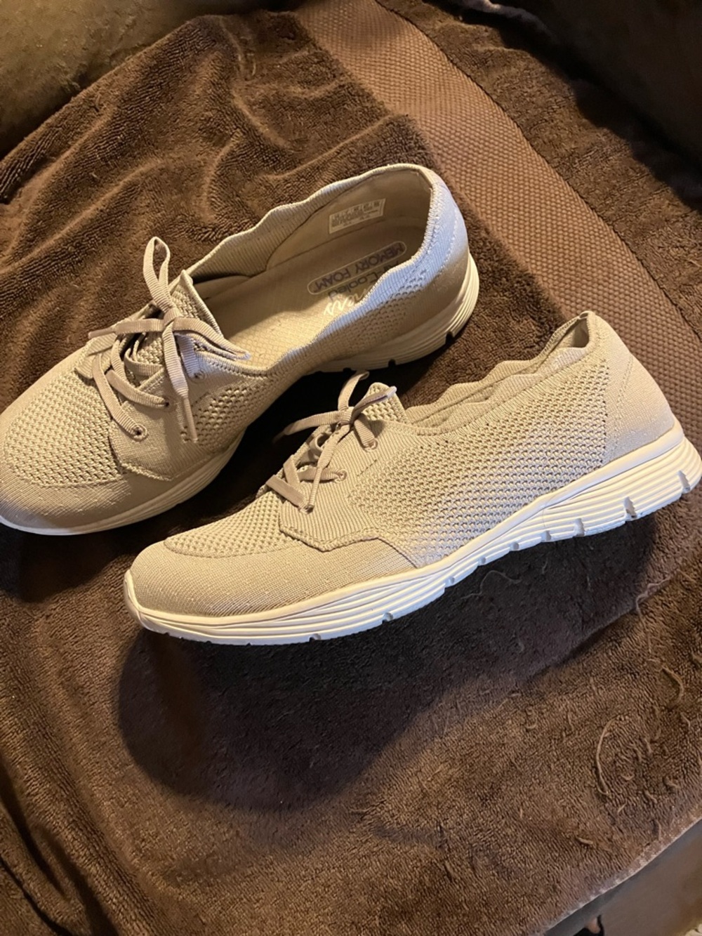 Skechers Women's Knit Lace-Up Sneakers in Taupe